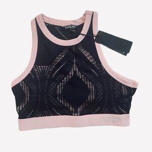 BEBE ~ Black and Pink High-Neck Cut Out Design Sports Bra size L